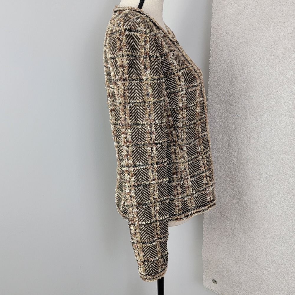 St. John Knit Jacket Women 6 Brown Chevron Plaid Metallic Zip Front Old Money - Picture 10 of 16